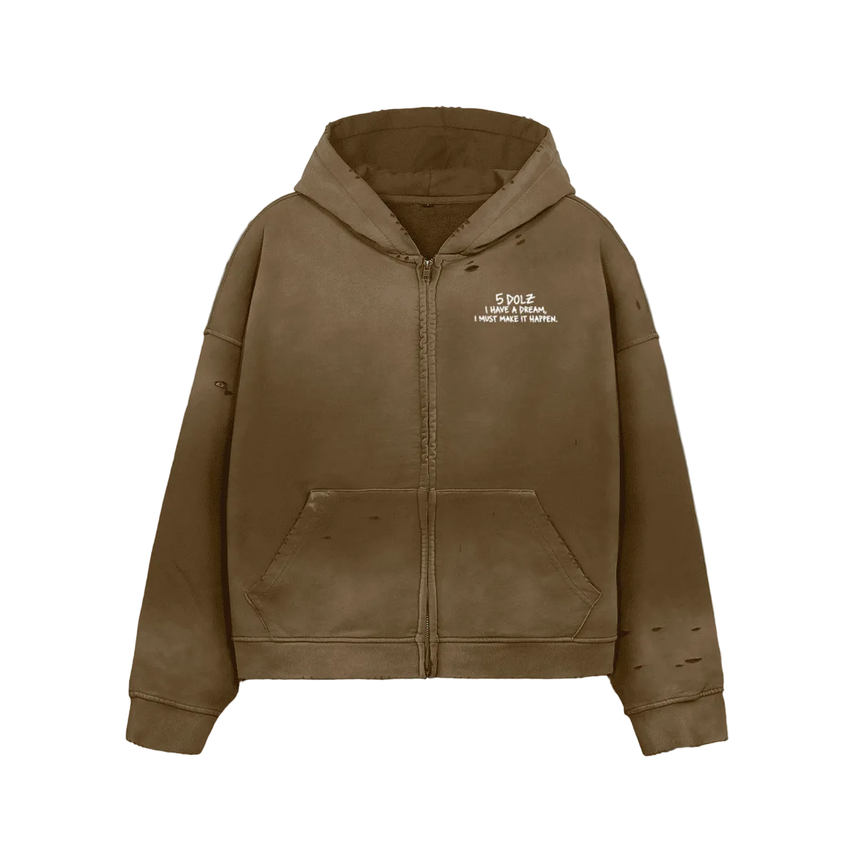 Sweat zip  420g délavé et dystopique vieilli brun 5DOLZ DREAM